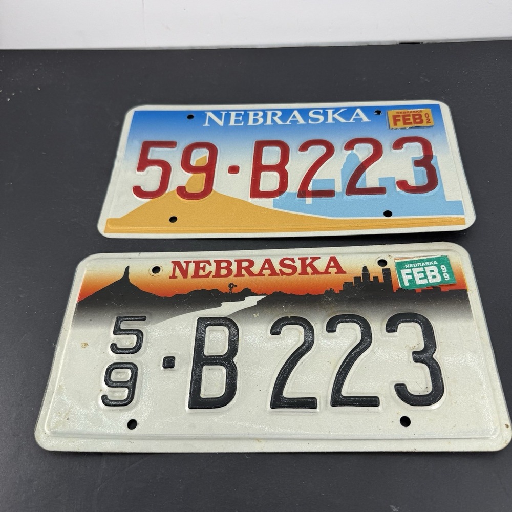 1999 & 2002 Nebraska License Plate Plates PAIR / SET 59-B223 sarpy